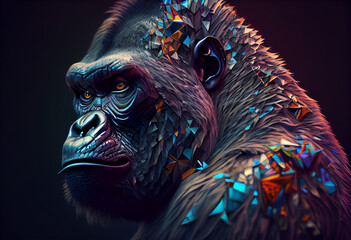 Leinwandbilder - A complex, multi-layered pattern of interlocking shapes that resembles a Monkey face.  Generative AI technology.
