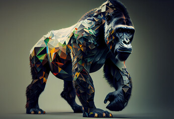 Leinwandbilder - A complex, multi-layered pattern of interlocking shapes that resembles a Monkey face.  Generative AI technology.
