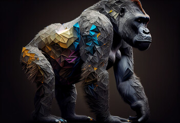 Leinwandbilder - A complex, multi-layered pattern of interlocking shapes that resembles a Monkey face.  Generative AI technology.
