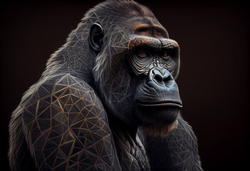 Aufkleber - A complex, multi-layered pattern of interlocking shapes that resembles a Monkey face.  Generative AI technology.
