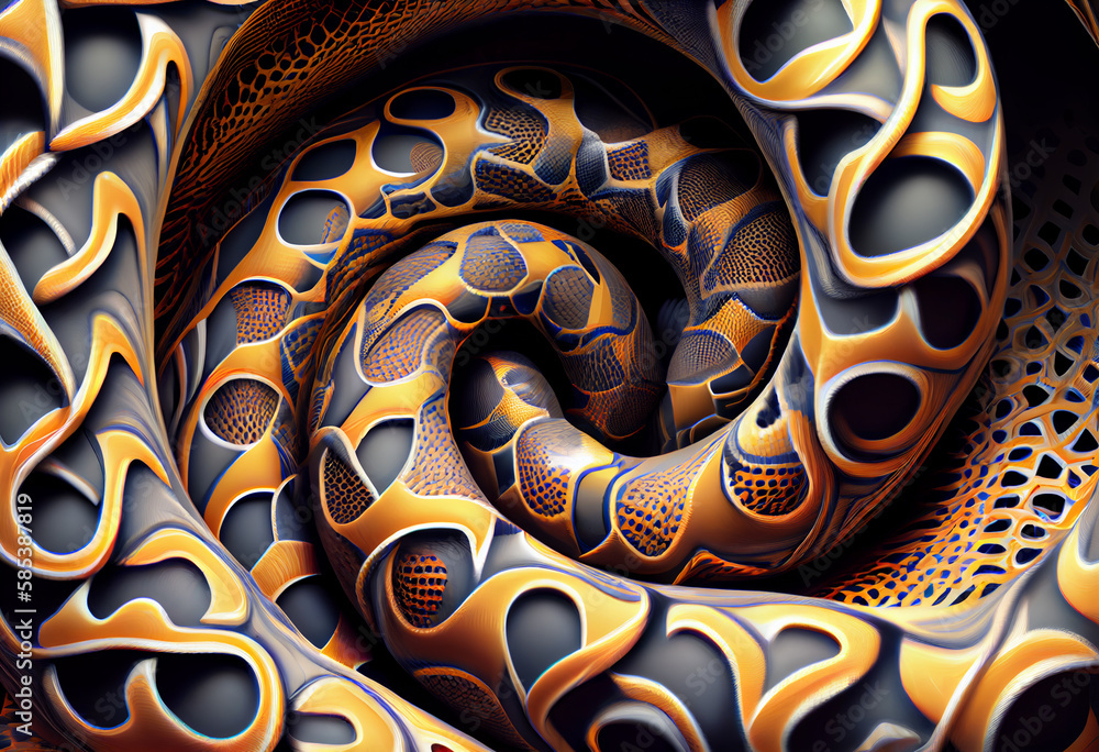 Snakes Interlocking A complex, multi-layered pattern of interlocking shapes that resembles ...