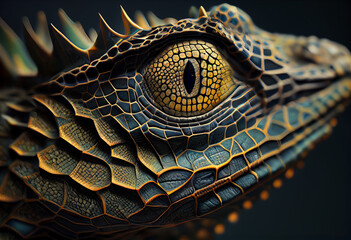 Leinwandbilder - A complex, multi-layered pattern of interlocking shapes that resembles a Snake face.  Generative AI technology.
