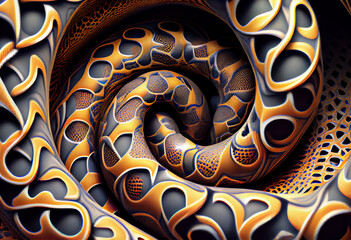 Leinwandbilder - A complex, multi-layered pattern of interlocking shapes that resembles a Snake face.  Generative AI technology.
