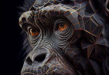 Leinwandbilder - A complex, multi-layered pattern of interlocking shapes that resembles a Monkey face.  Generative AI technology.
