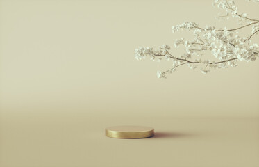 Poster - Natural beauty podium backdrop with spring sakura cherry blossom tree branch. 3d rendering.