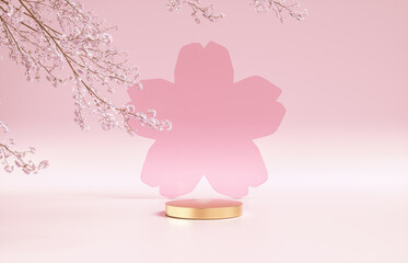 Poster - Natural beauty podium backdrop with spring sakura cherry blossom tree branch. 3d rendering.