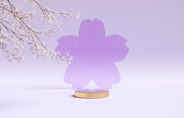 Poster - Natural beauty podium backdrop with spring sakura cherry blossom tree branch. 3d rendering.
