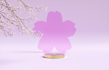 Poster - Natural beauty podium backdrop with spring sakura cherry blossom tree branch. 3d rendering.