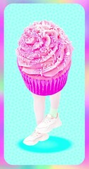 Wall Mural - Photo loop collage animation. Modern trippy design. Cake lover funny concept. Vertical 4k video