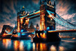 Tower Bridge in the evening, London created with generative AI technology