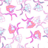 Fototapeta Motyle - Seamless pattern with flowers and leaves. Abstract floral wallpaper.