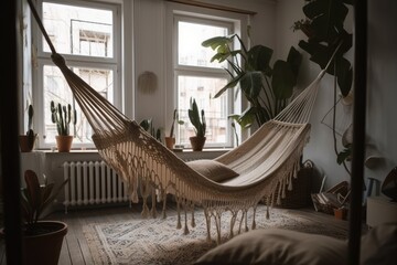 Wall Mural - Room with hammock. Decor. Generative AI