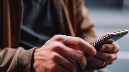 Man using smartphone mobile phone typing text.