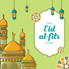 Wall Mural - Islamic greeting card ornament eid mubarak design