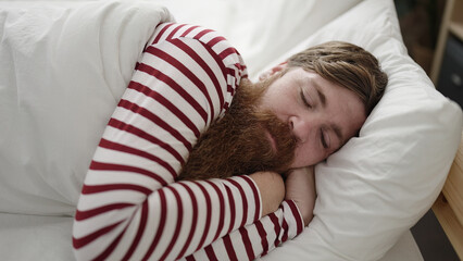 Sticker - Young redhead man lying on bed sleeping at bedroom