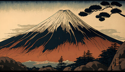 a ukiyoe of Mount Fuji,Generative AI