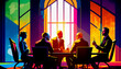 © march2014 - Business  people having meeting at the table. Bright colors , abstract illustration