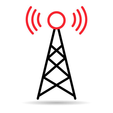 signal tower shadow icon, wireless technology network sign, antenna wave radio vector illustration