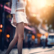 young girl in a violet miniskirt on the street on a sunny summer day generated ai