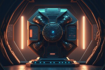 Wall Mural - abstract in futuristic interior architecture of spaceship with power generative technology. concept 