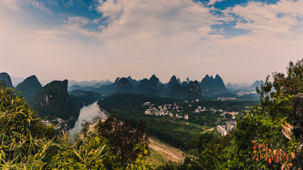 Amazing panorama of limestone peaks and Li River, Yangshuo, China