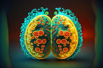 Poster - Yellow green visual model of cell division molecule, created with generative ai