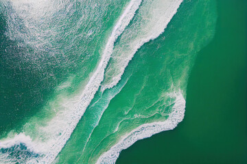 Wall Mural - Spectacular aerial top view background photo of ocean sea water white wave splashing in the deep sea. Drone photo backdrop of sea wave in bird eye waves.