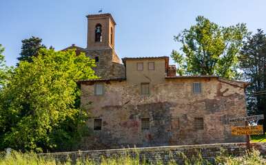 the Pieve of Santi Pietro e Paolo at Coiano. A Romanesque building  located on one of the routes of the Via Francigena,Castelfiorentino, Firenze province,Tuscany, italy