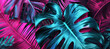 Abstract background with tropical leaves in magenta and azure - Generative AI
