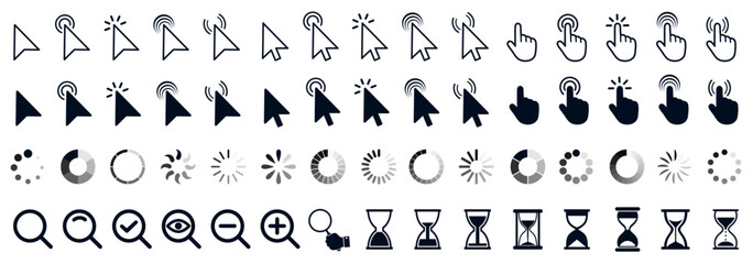 Aufkleber - Set of flat cursor icons in hand and arrow form. Mouse click cursor set. Arrow and hand pointer, loading, progress – for stock