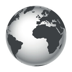 Wall Mural - Earth globe - world map with continents on planet Earth, black and white vector illustration