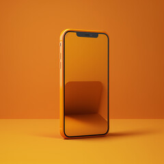 Orange smartphone on an orange background. Generative AI.