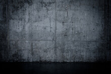 Grungy Dark Concrete Wall And Wet Floor