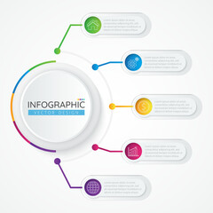 Circular Infographic design template with icons and 5 options or steps. Abstract elements of graph, diagram, parts or processes. Vector template for presentation.