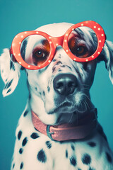 Wall Mural - 50s Vibes dog portrait wearing hipster glasses, Generative AI