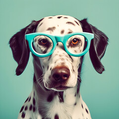 Wall Mural - 50s Vibes dog portrait wearing hipster glasses, Generative AI