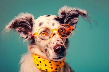 Wall Mural - 50s Vibes dog portrait wearing hipster glasses, Generative AI