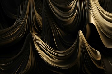Silky, flowing, luxurious backdrop illustrated in black and gold streamers Generative AI