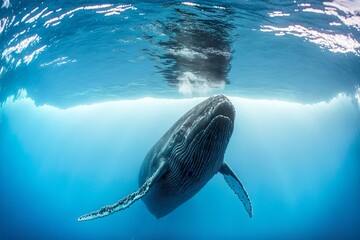 Sticker - Great humpback whale in ocean emerging to surface from water, created with generative ai