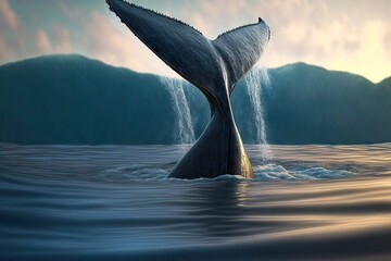 Sticker - Whale tail hitting water against background of seascape in Arctic, created with generative ai