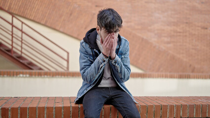 Sticker - Young hispanic man stressed at street