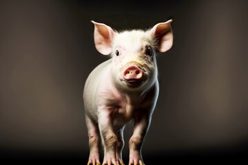 Wall Mural - Pink piglet with large ears on gray background, created with generative ai