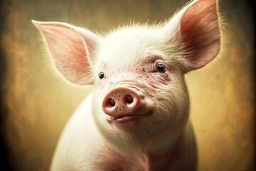 Wall Mural - Funny piglet turned his head and looks away, created with generative ai