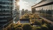 modern roof terrace overgrown with plants in a modern city- created by generative AI