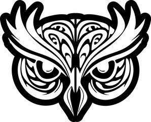 Wall Mural - ﻿Black and white owl face tattoo with Polynesian designs.