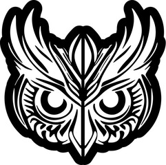 Wall Mural - ﻿A black and white owl tattoo featuring Polynesian designs.