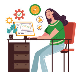 Wall Mural - people programmer working in office at computer concept. vector graphic design illustration