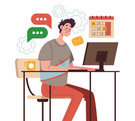 Wall Mural - people programmer working in office at computer concept. vector graphic design illustration