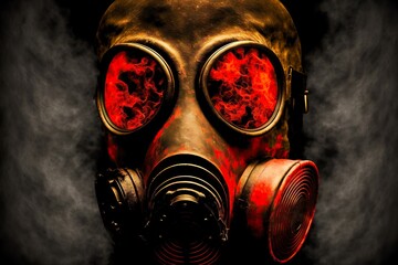 Wall Mural - Close-up of man in gas mask with threat of radiation hazard, created with generative ai