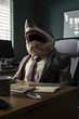 Business man with a shark head. corporate mogul with a shark head. AI generated content